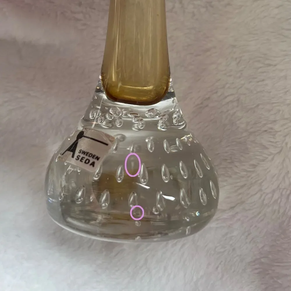 Aseda Glasbruk Sweden Amber Art Glass Vase with Controlled Bubbles Base Vintage